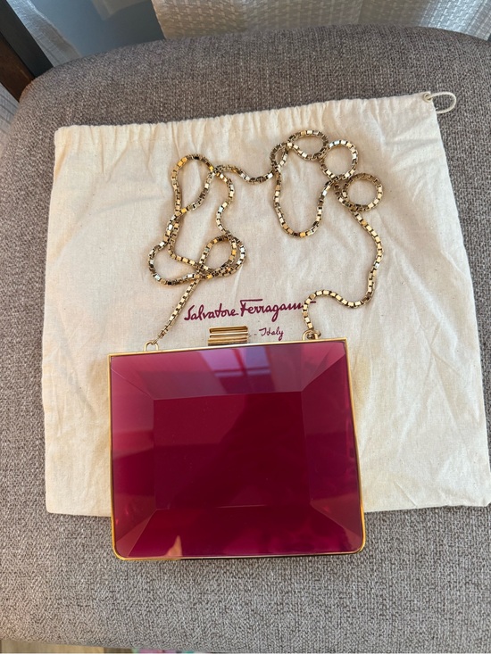 Salvatore Ferragamo Handbags - Salvatore Ferragamo Fuchsia Faceted Resin Evening Clutch with Gold Chain